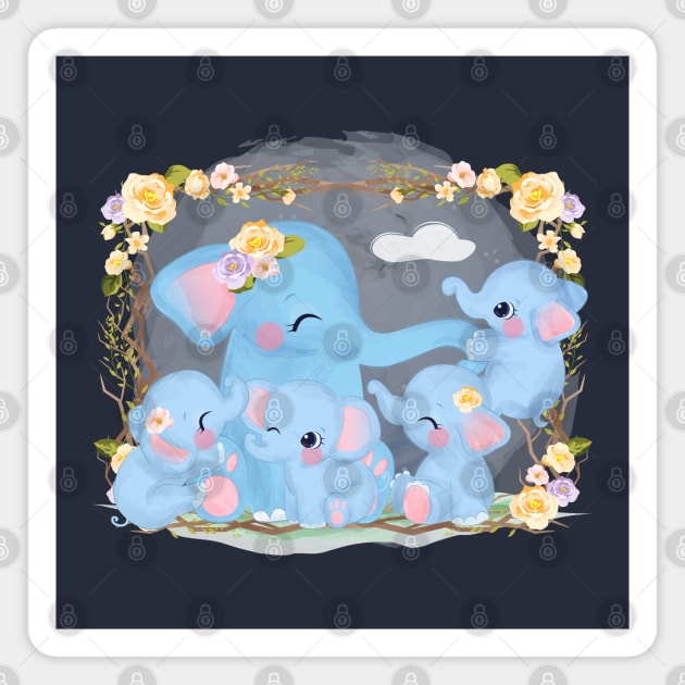 elephant family cartoon Magnet by Mako Design 